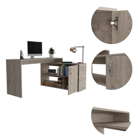 Tuhome Axis Modern L-Shaped Computer Desk with Open & Closed Storage, Light Gray ELZ6596